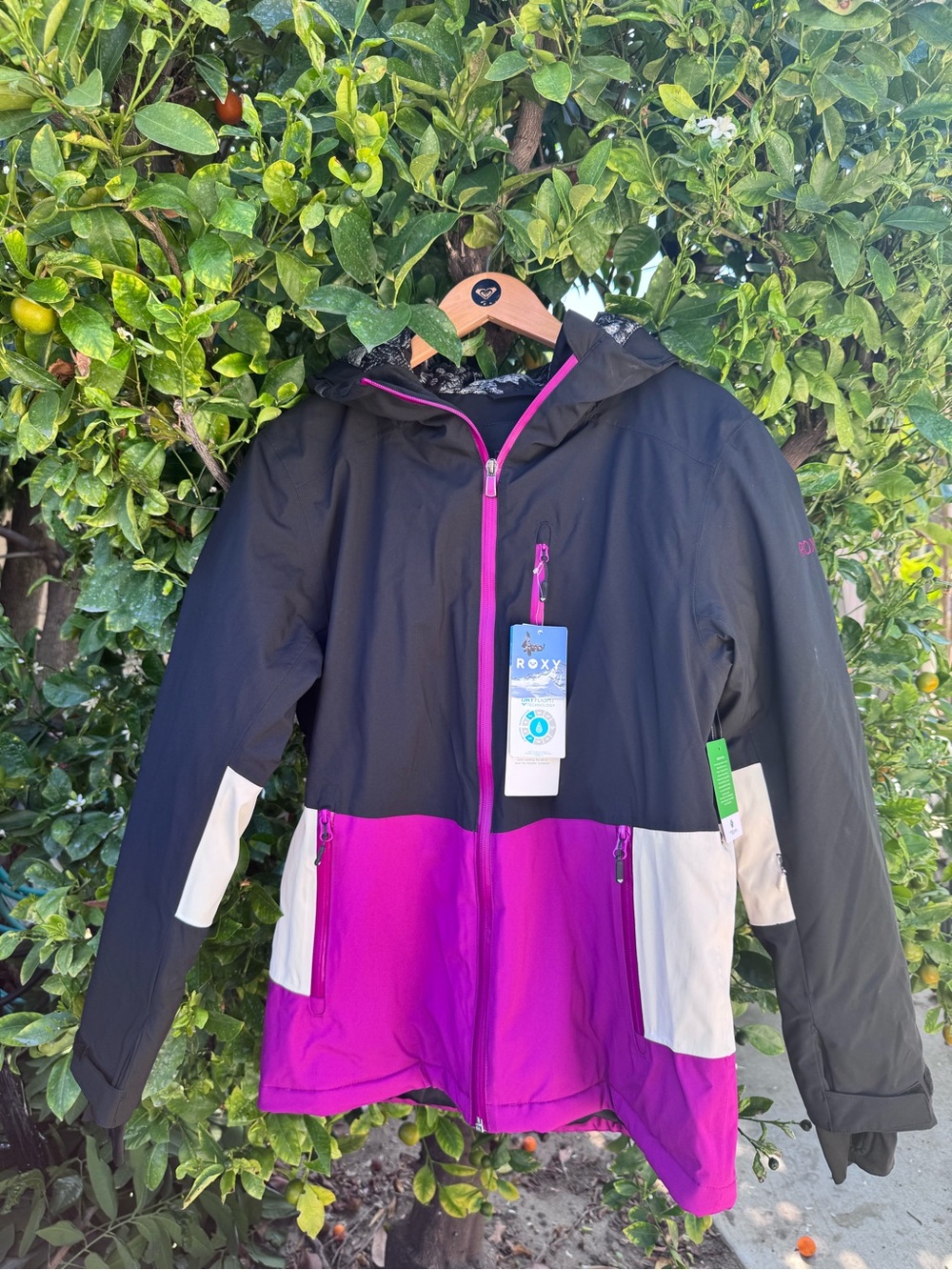 Roxy Peakside Colorblock Snow Jacket - Black, Purple & White